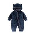 Newborn Baby Boys Girls Bear Hooded Fleece Snowsuit,Navy blue