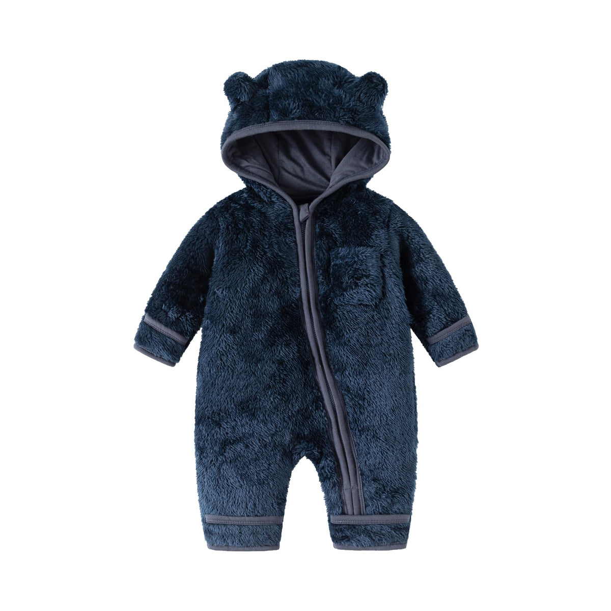 Newborn Baby Boys Girls Bear Hooded Fleece Snowsuit,Navy blue