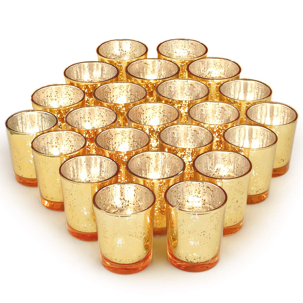 Gold Party Decorations 72pcs, Mercury Glass Votive Candle Holders