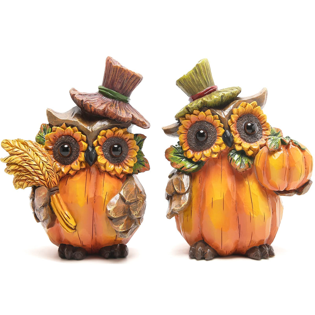 Fall Thanksgiving Pumpkin Figurines, Owl Harvest Decor