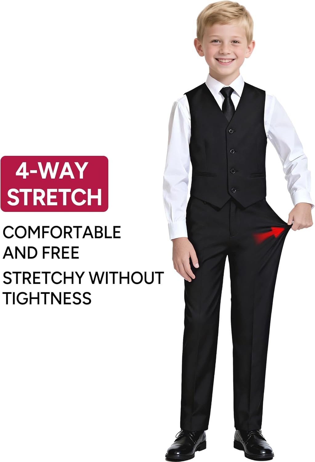 Boys Stretch Suit Set with Pre-Tied Zipper Tie | Slim & Husky Fit Options
