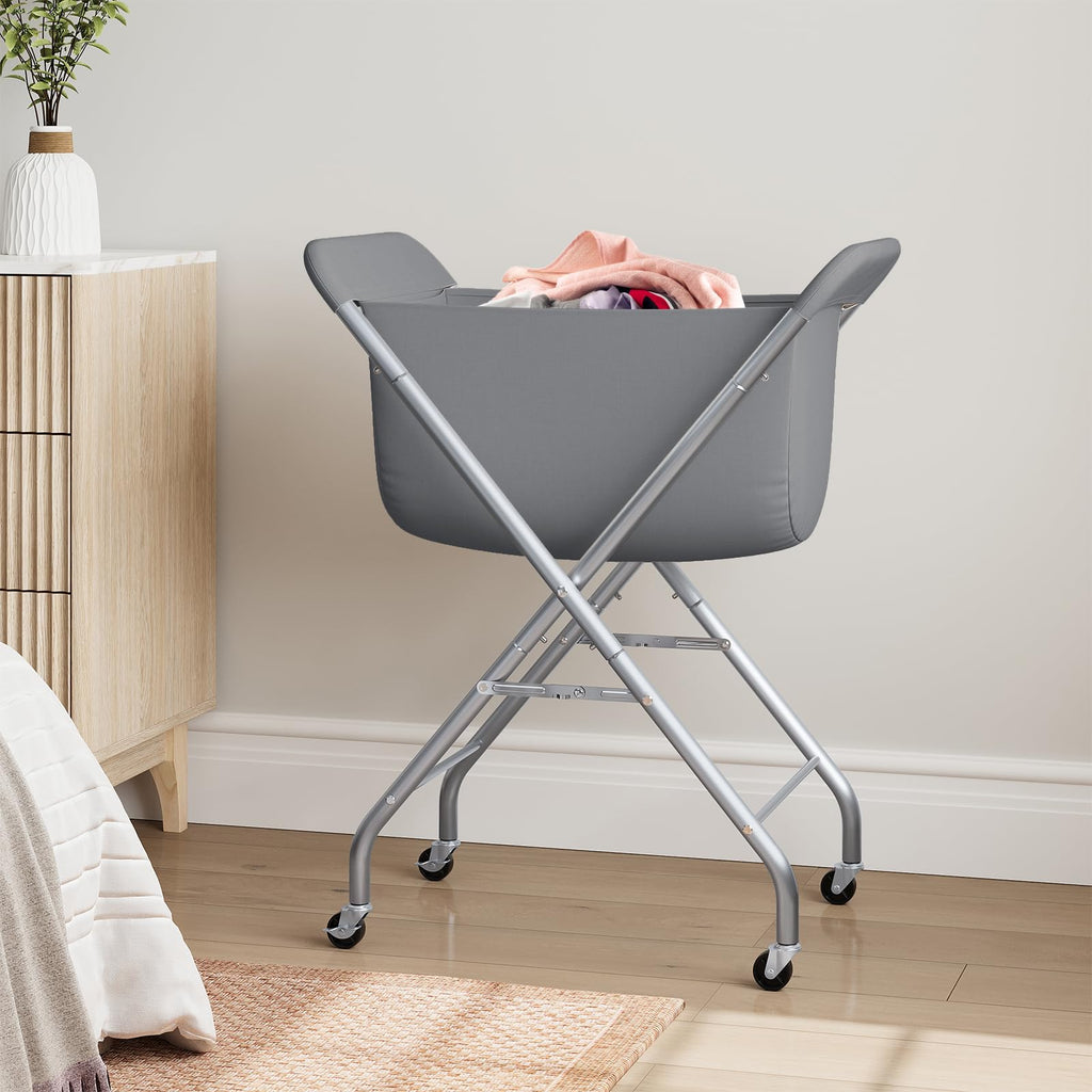 Laundry Basket with Wheels, Collapsible Laundry Hamper, Gray
