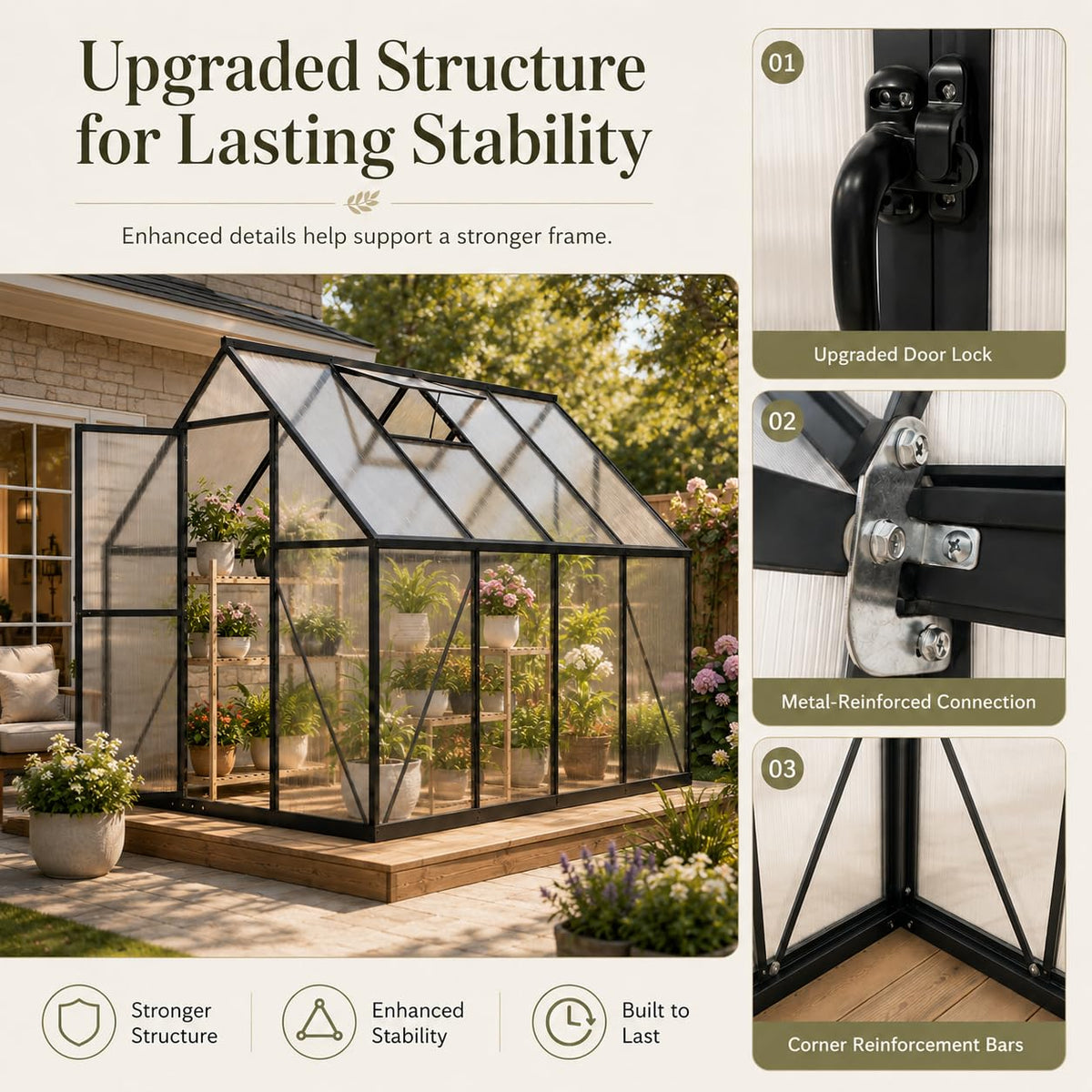 6 x 6 FT Polycarbonate Greenhouse for Outdoors, Heavy Duty Walk-in Greenhouses with Roof Air Vent, Aluminum Outdoor