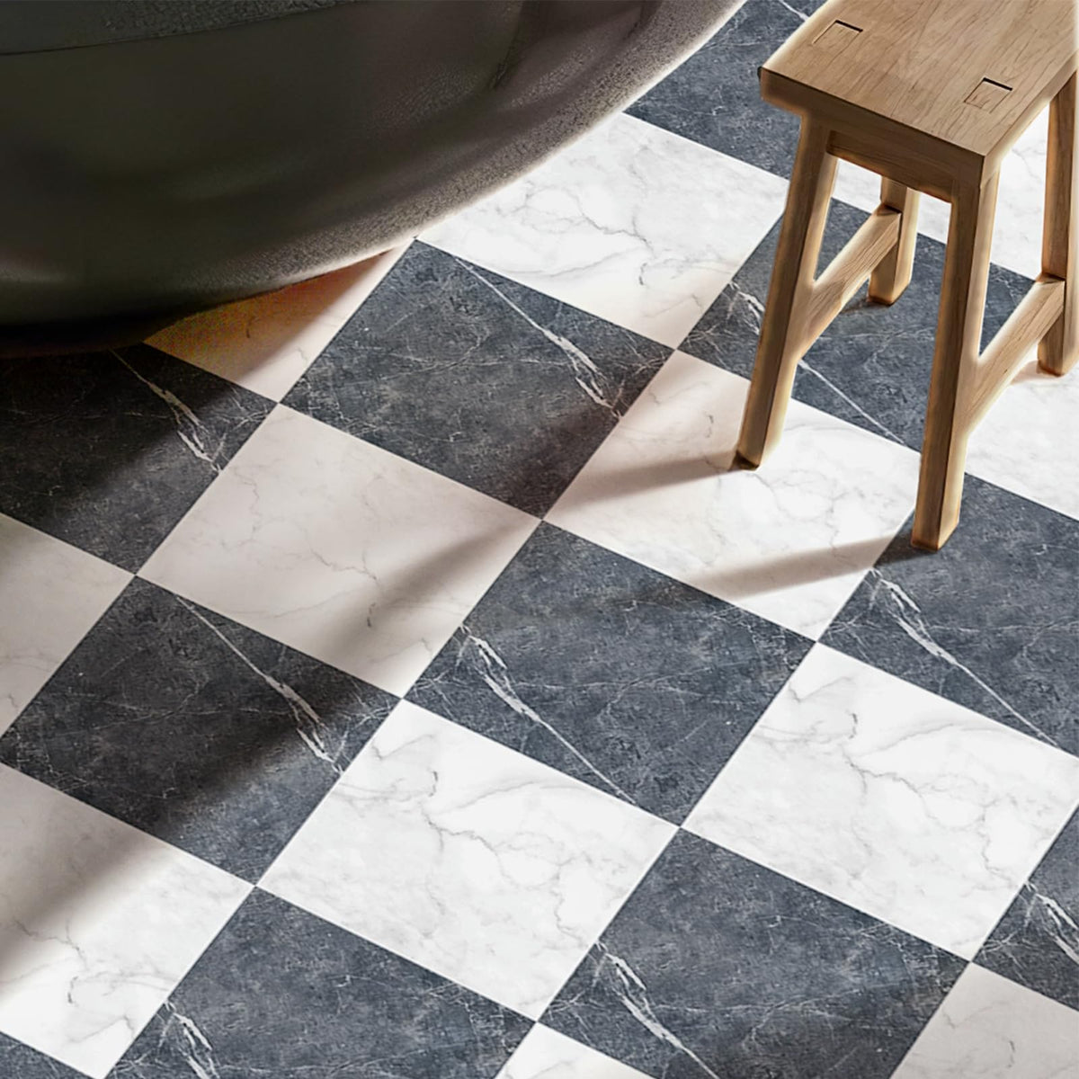 30-Pack Peel and Stick Vinyl Floor Tiles, Black & White Marble