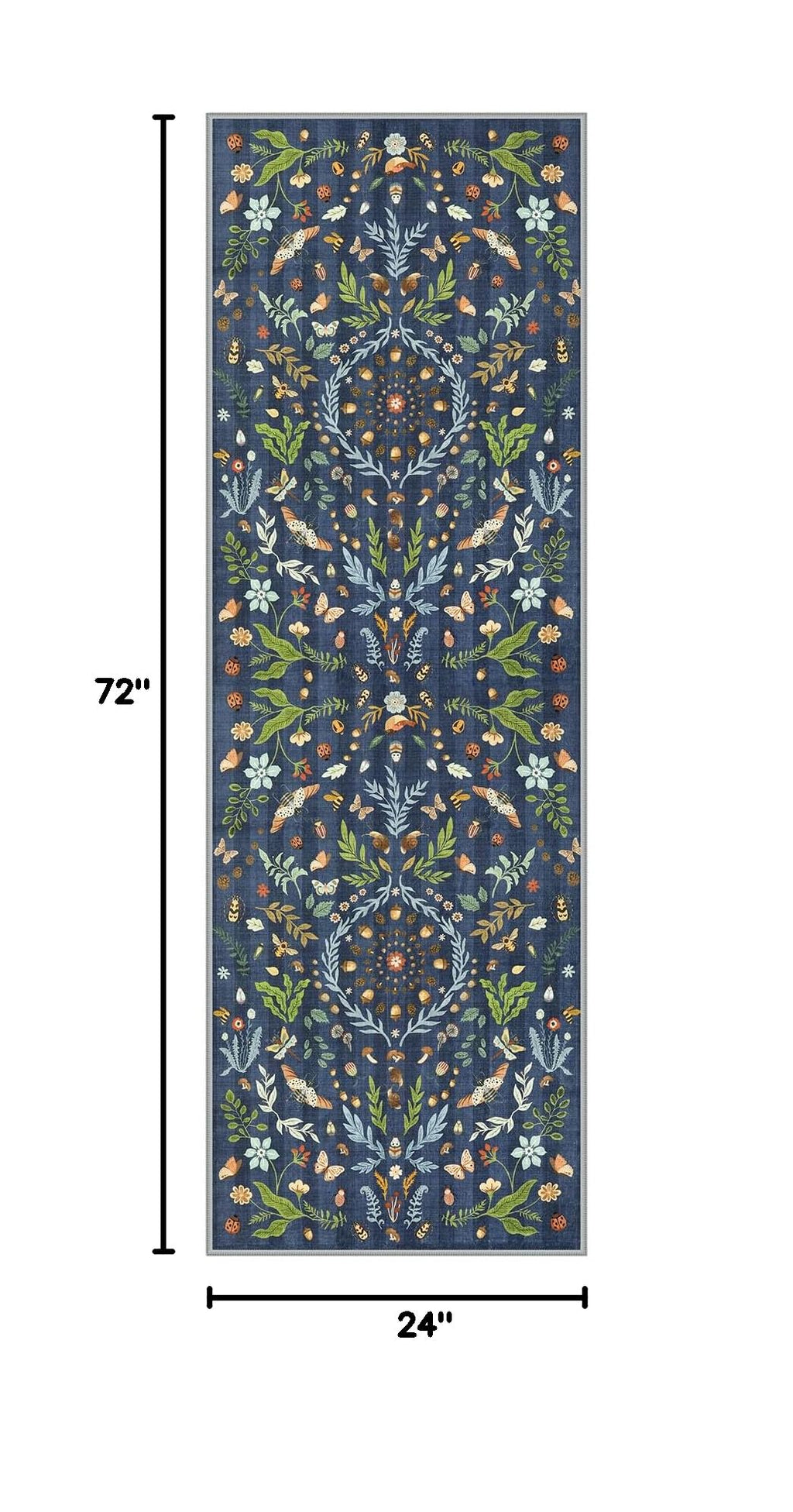 Chloe Insect Botanical 2x6 Runners s Non Slip, Blue Bathroom Kitchen Runner Rugs Non Skid Washable, Boho Soft Indoor