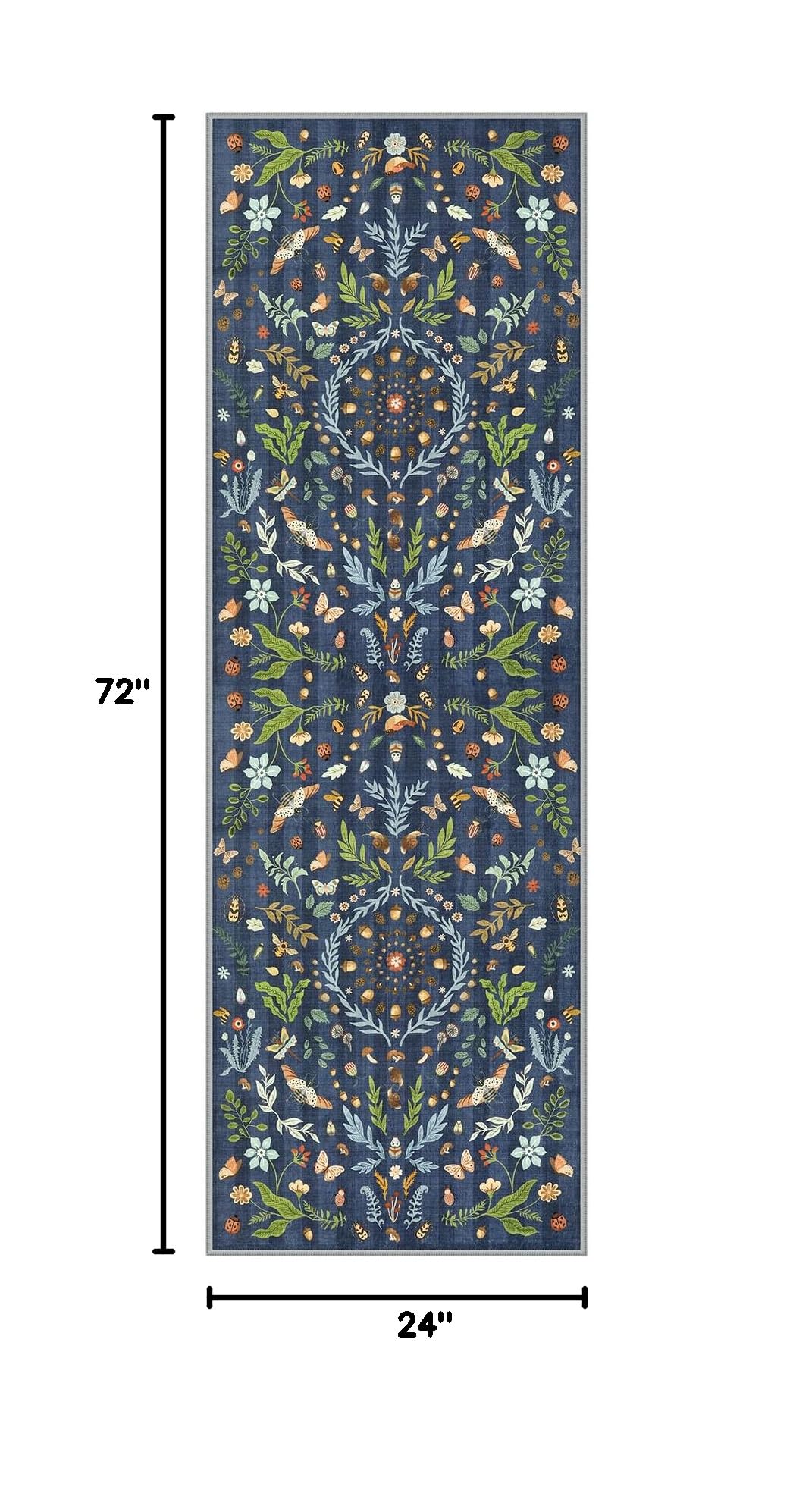 Chloe Insect Botanical 2x6 Runners s Non Slip, Blue Bathroom Kitchen Runner Rugs Non Skid Washable, Boho Soft Indoor