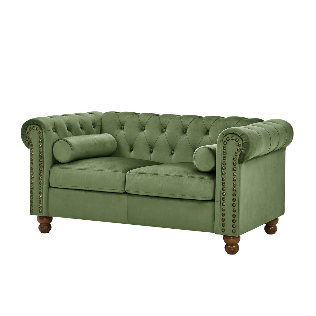 58" Green Velvet Chesterfield Loveseat, 2-Seater Sofa with Nailhead Trim