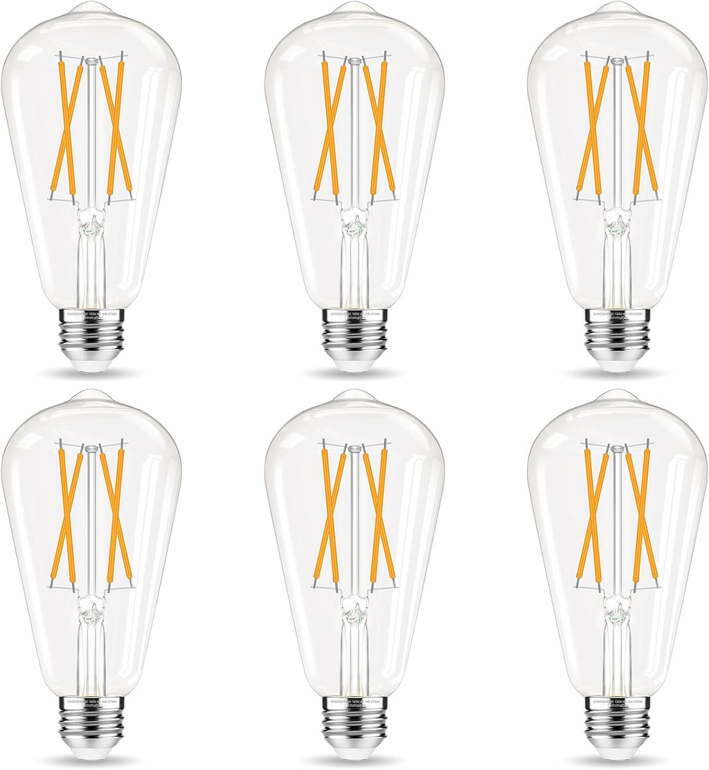 LED Edison Bulbs Dimmable, E26 Bulb 60 watt Equivalent, Soft White 2700K, ST58 Vintage Light Bulbs, 90+ CRI, 6W