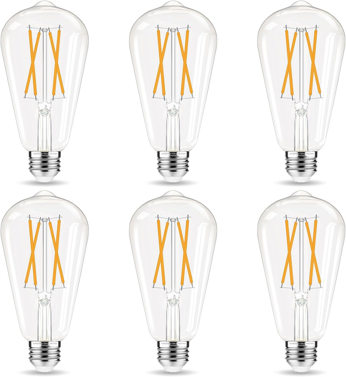 LED Edison Bulbs Dimmable, E26 Bulb 60 watt Equivalent, Soft White 2700K, ST58 Vintage Light Bulbs, 90+ CRI, 6W