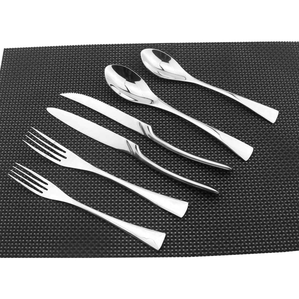 Flatware Set 18/10 Stainless Steel Mirror Polished Silver Cutlery - Silverware Utensil Set of Steak Knife Dinner Fork