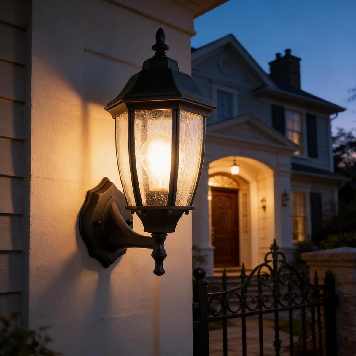 Outdoor Wall Lantern, 14 Inch Porch Light Fixtures with Seed Glass Shades, Waterproof Exterior Wall Lights