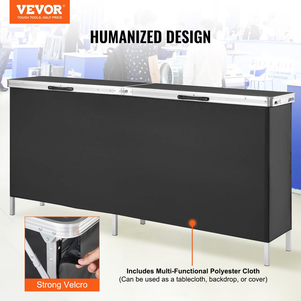 Extra Long Folding Portable Bar Tradeshow Podium Table for Indoor, Outdoor, Party, Picnic, Exhibition, Includes