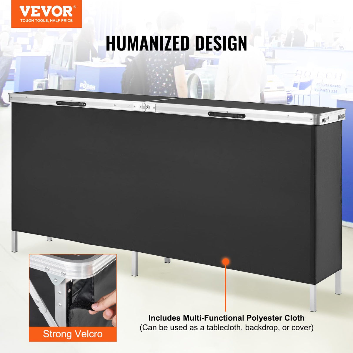 Extra Long Folding Portable Bar Tradeshow Podium Table for Indoor, Outdoor, Party, Picnic, Exhibition, Includes