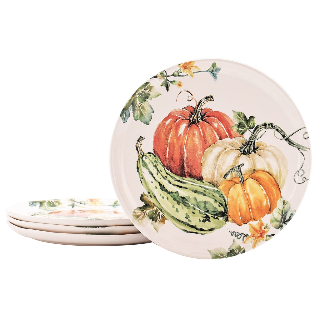 Pumpkin Feast Dinner Plates Set of 4, 11 Inch Large Ceramic Plates for Pasta, Steak, Stylish Serving Dishes