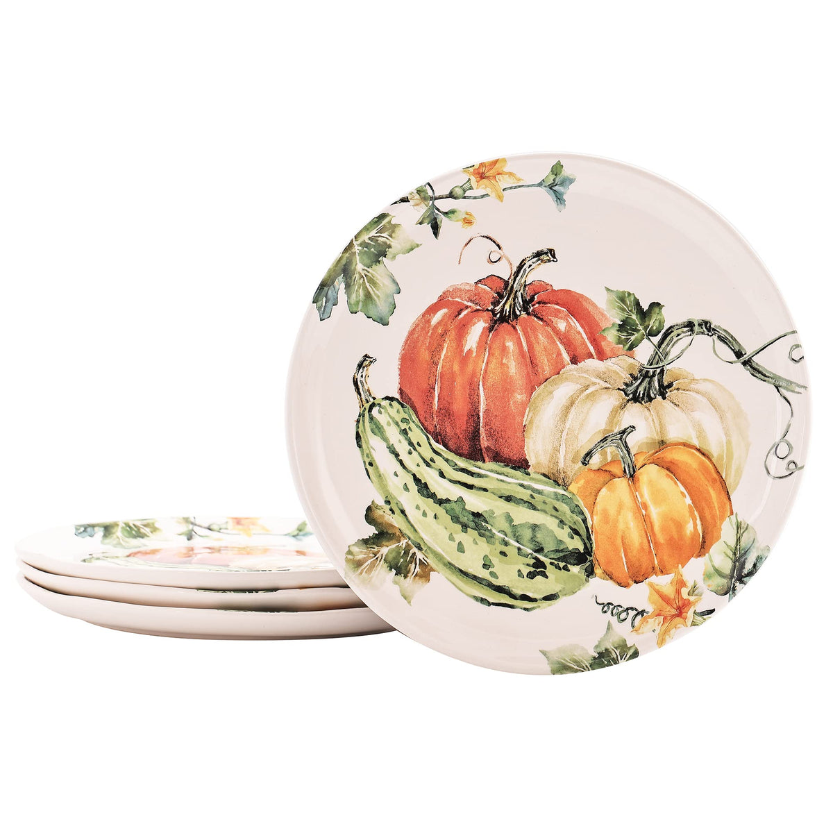 Pumpkin Feast Dinner Plates Set of 4, 11 Inch Large Ceramic Plates for Pasta, Steak, Stylish Serving Dishes