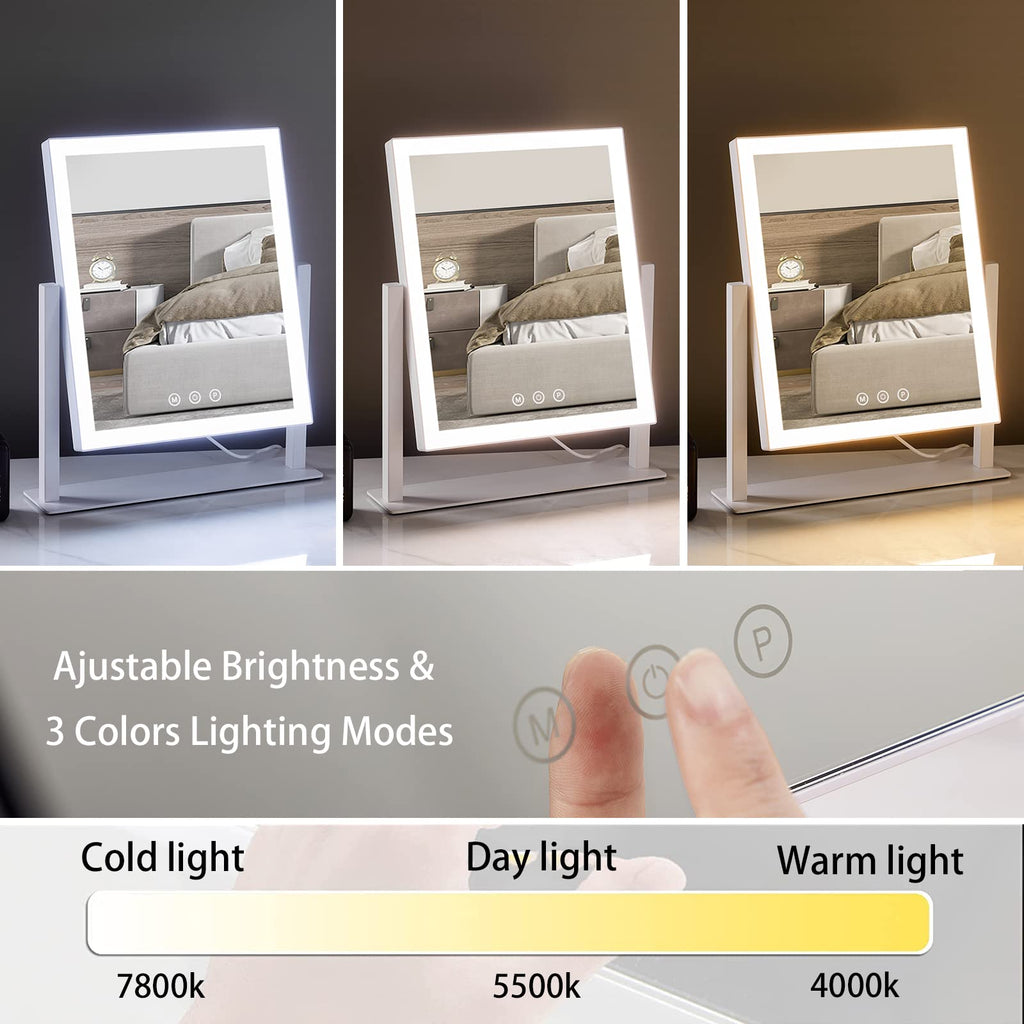 Lighted Makeup Mirror, Hollywood Vanity Mirror with Lights, Three Color Lighting Modes, and 5X Magnification Mirror