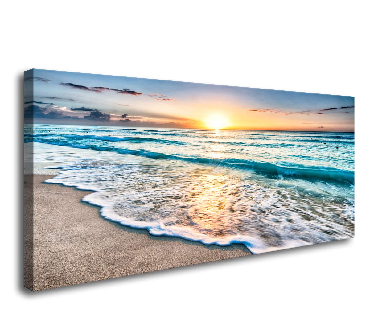 Canvas Prints Wall Art Beach Sunset Ocean Waves Nature Pictures Stretched Canvas Wooden Framed Bedroom and