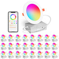 Smart Recessed Lighting 4 Inch RGBCW Color Changing 12W LED Downlight with Junction Box,1080 Lumen Recessed