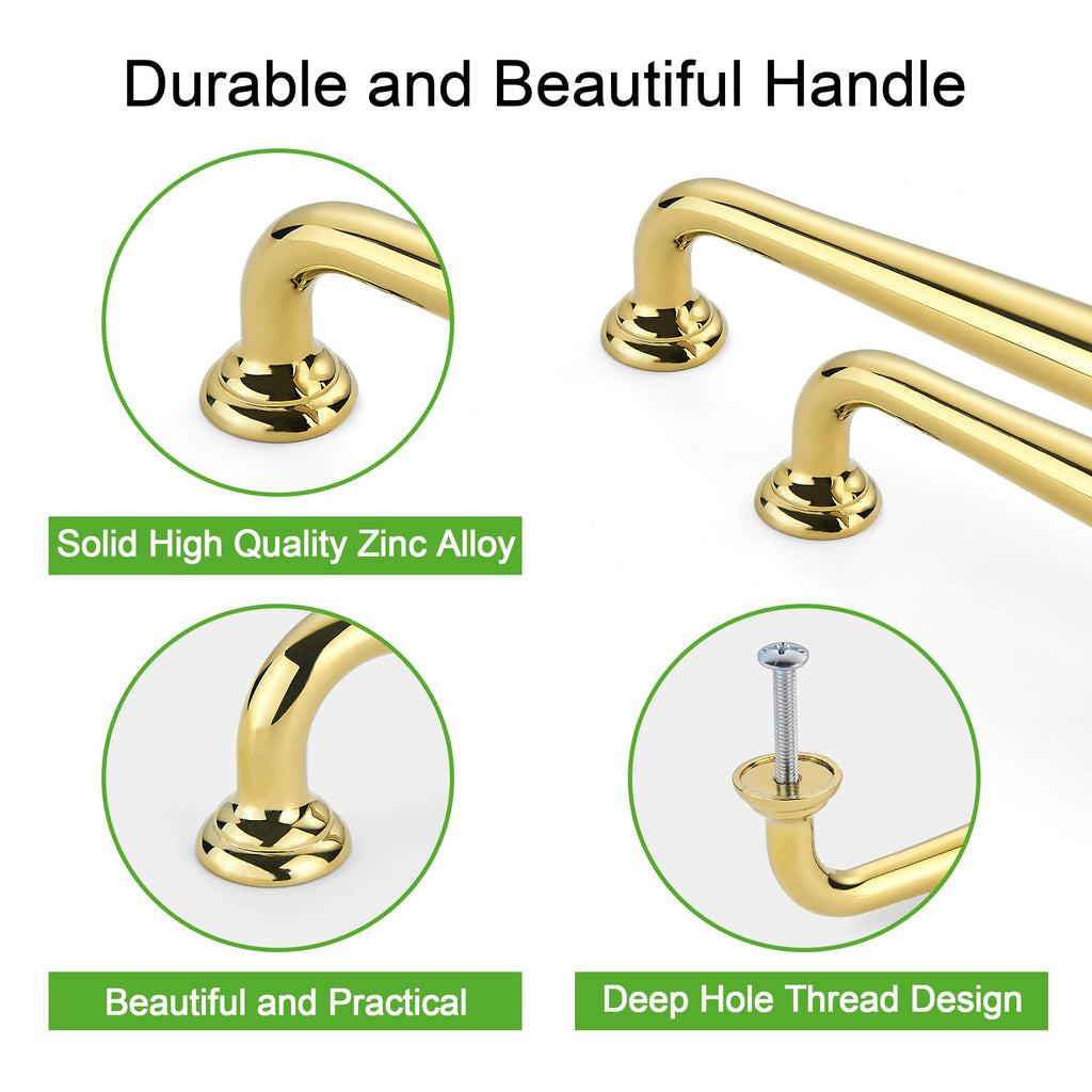 10 Pack Cabinet Handles-3.8"/96mm Screw Spacing Polished Gold Furniture Hardware Handles Cabinets Bedroom Dresser