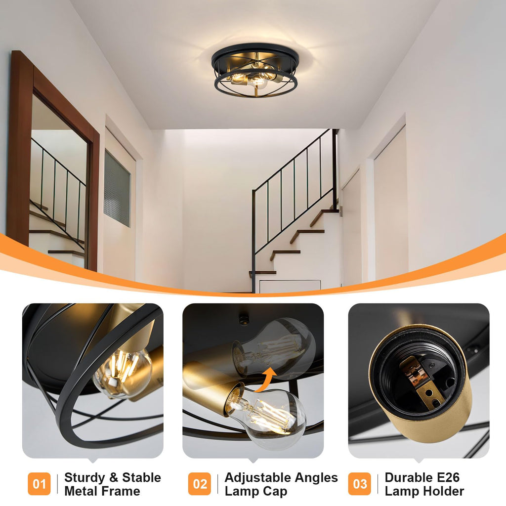 Farmhouse Light Fixtures, 3-Light Round Metal Flush Mount Ceiling Light