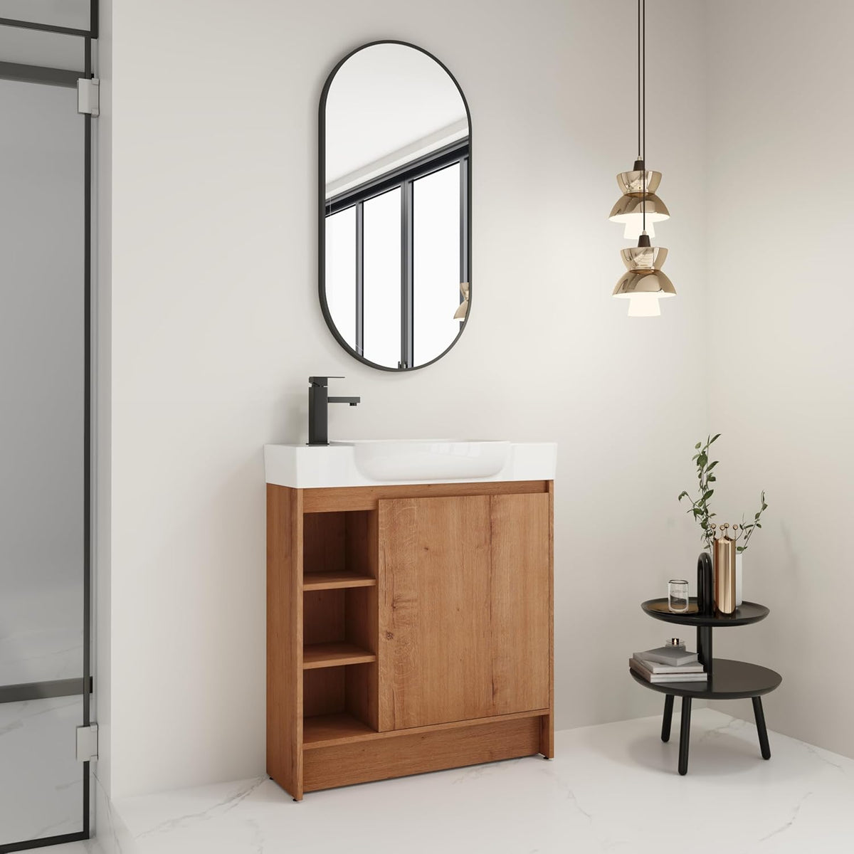 30 Inch Bathroom Vanity with Sink, Freestanding Bathroom Vanity,Flooring Storage Cabinet,Soft-Closing Door with Shelf,Single Sink Bathroom Vanity Set,Imitative Oak