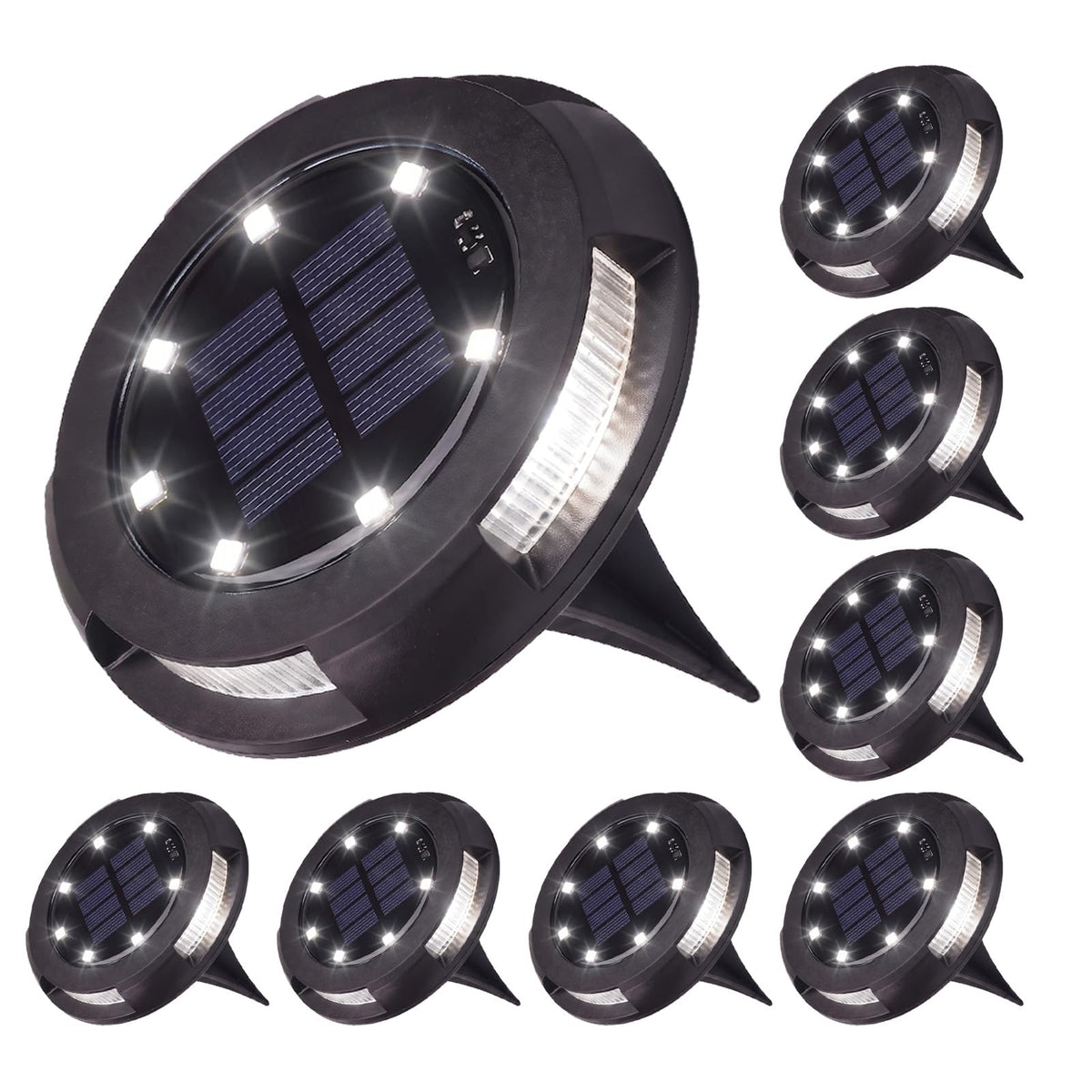 8 Pack Solar Ground Lights Uplight Sidelight 4000K Driveway Lights