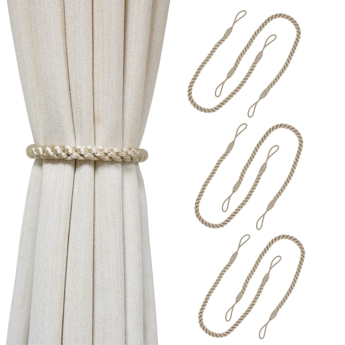 Curtain Tiebacks Ropes, 6pcs Decorative Handmade Tie Backs Curtain Holdbacks Holders Cord for Window Sheer Drapes