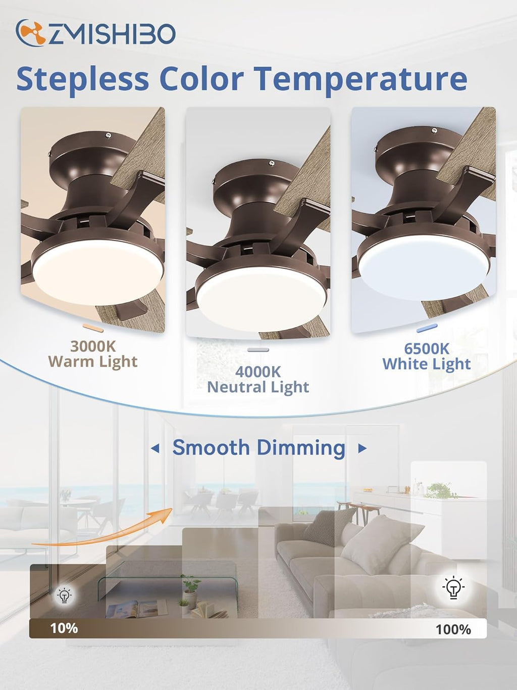 42" Brown Flush Mount Ceiling Fan with Light & Remote