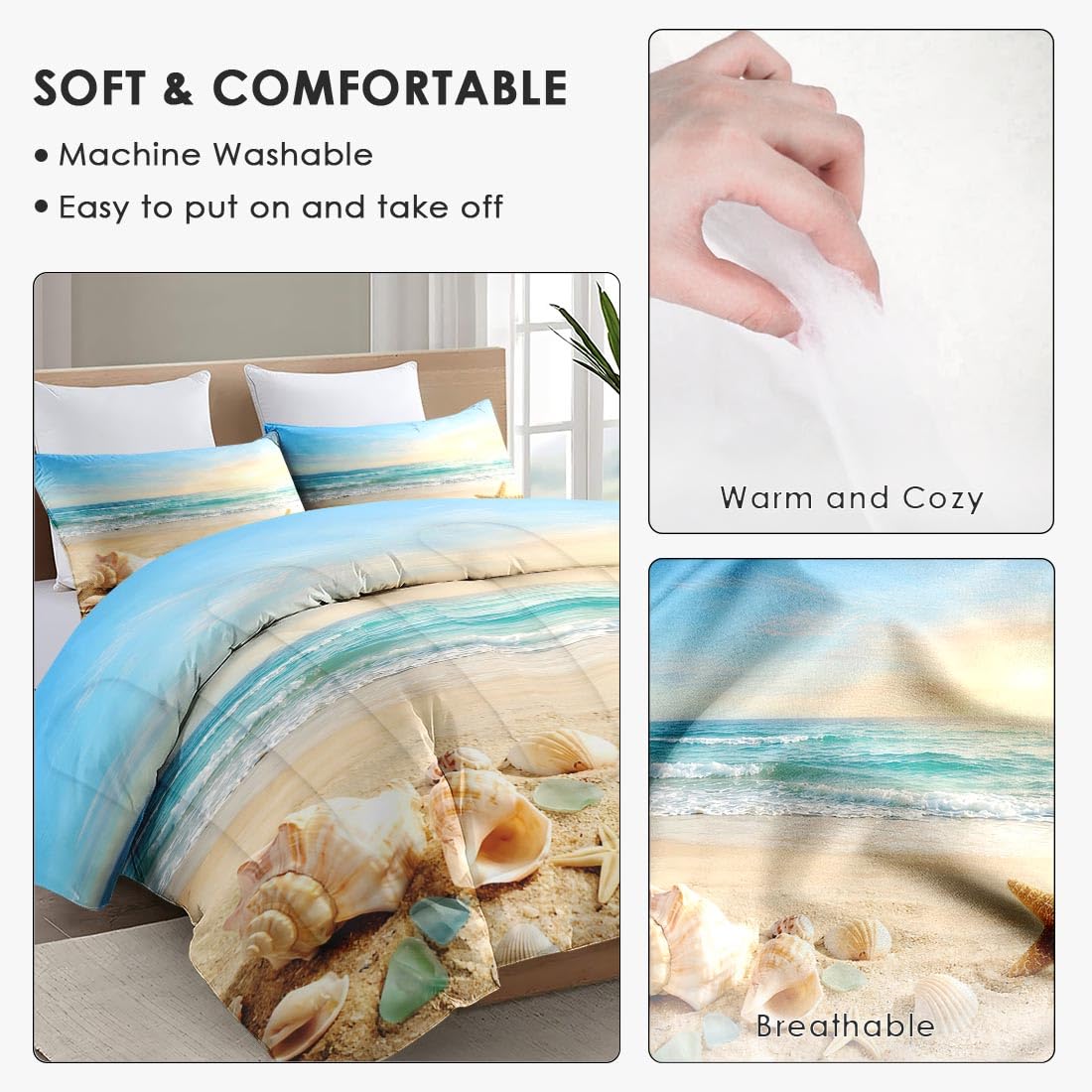 Comforter Set, 2 Pieces Coastal Beach Bedding Set
