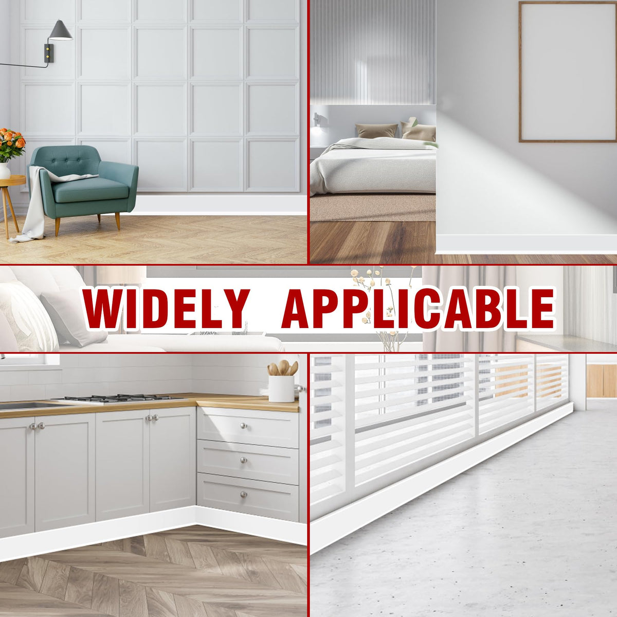 Vinyl Baseboard Molding Trim 4 Inch x 20 Feet Peel and Stick Baseboard Trim Flexible PVC Cove Base Moulding