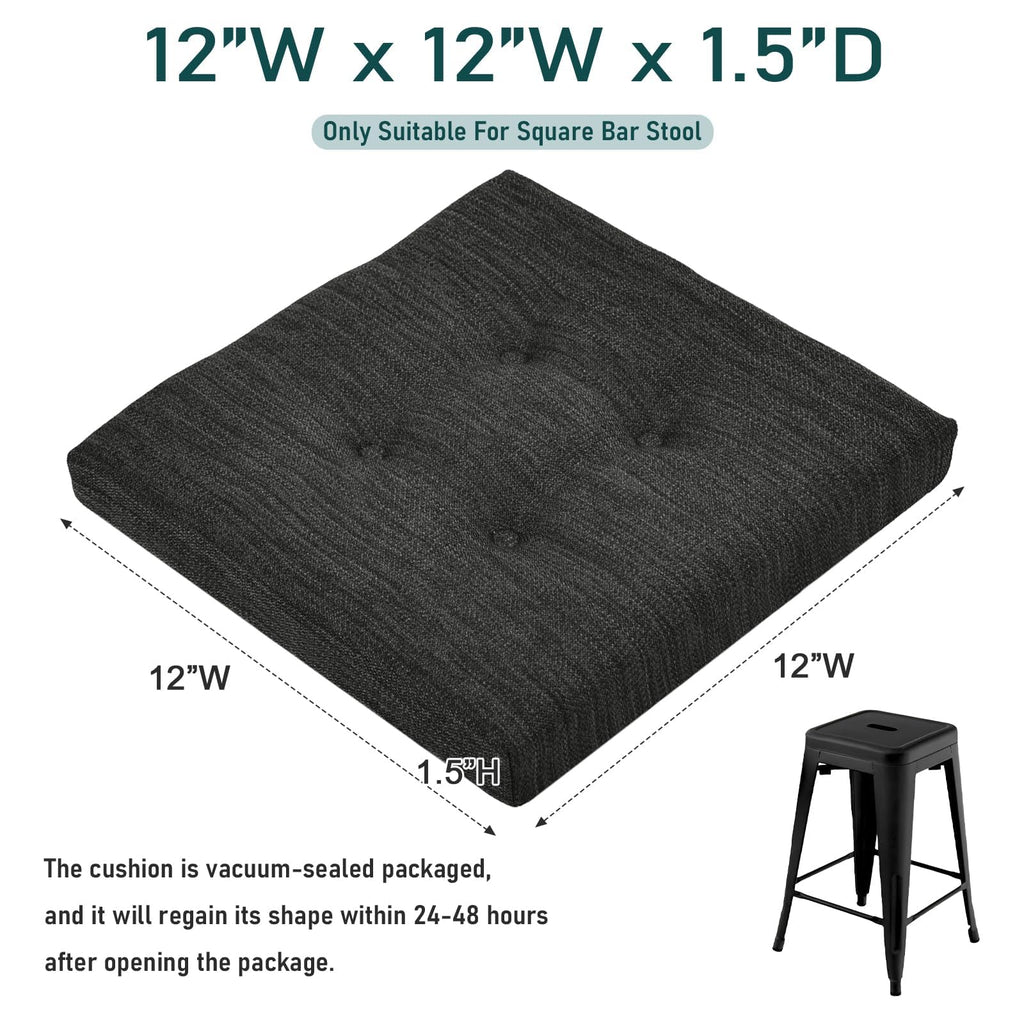 12 Inches Memory Foam Square Seat Cushion, Dual-Layer Design Bar Stool Square Seat Cushion with Ties - 1 Pads Only