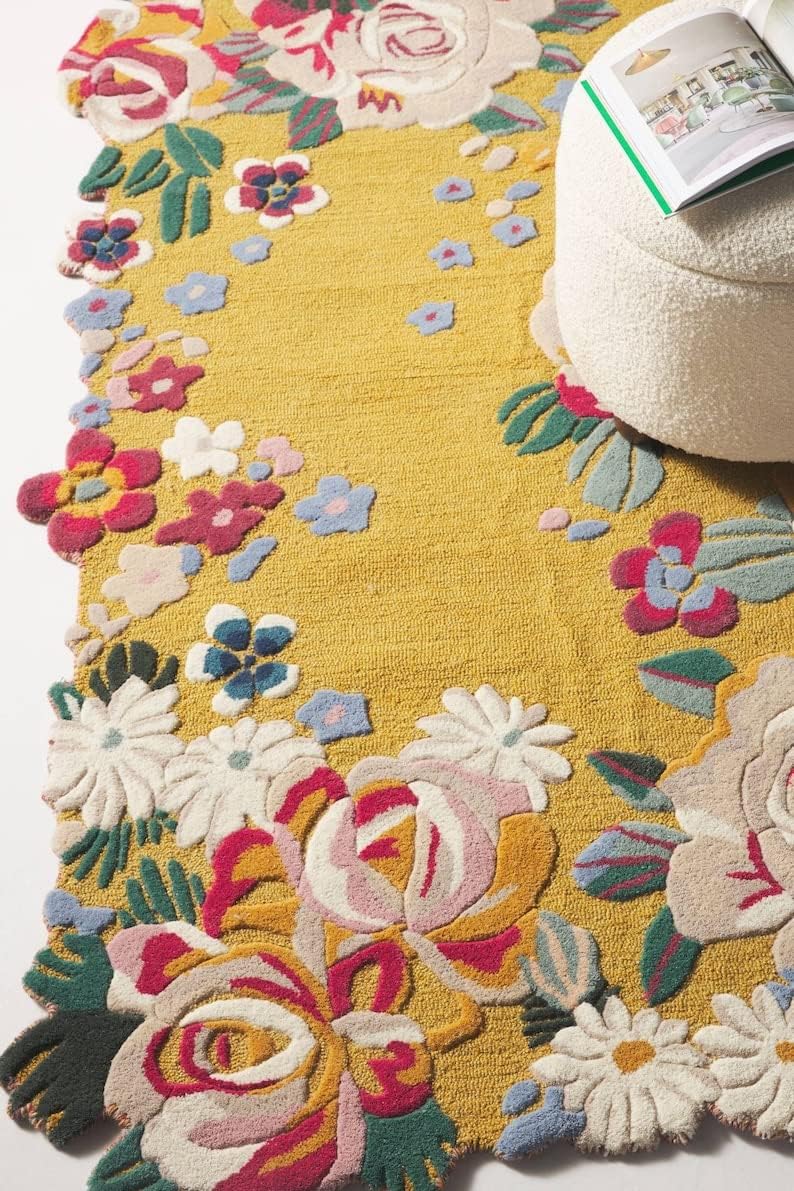 Hand Tufted Floral Area Rug, New Zealand Woolen
