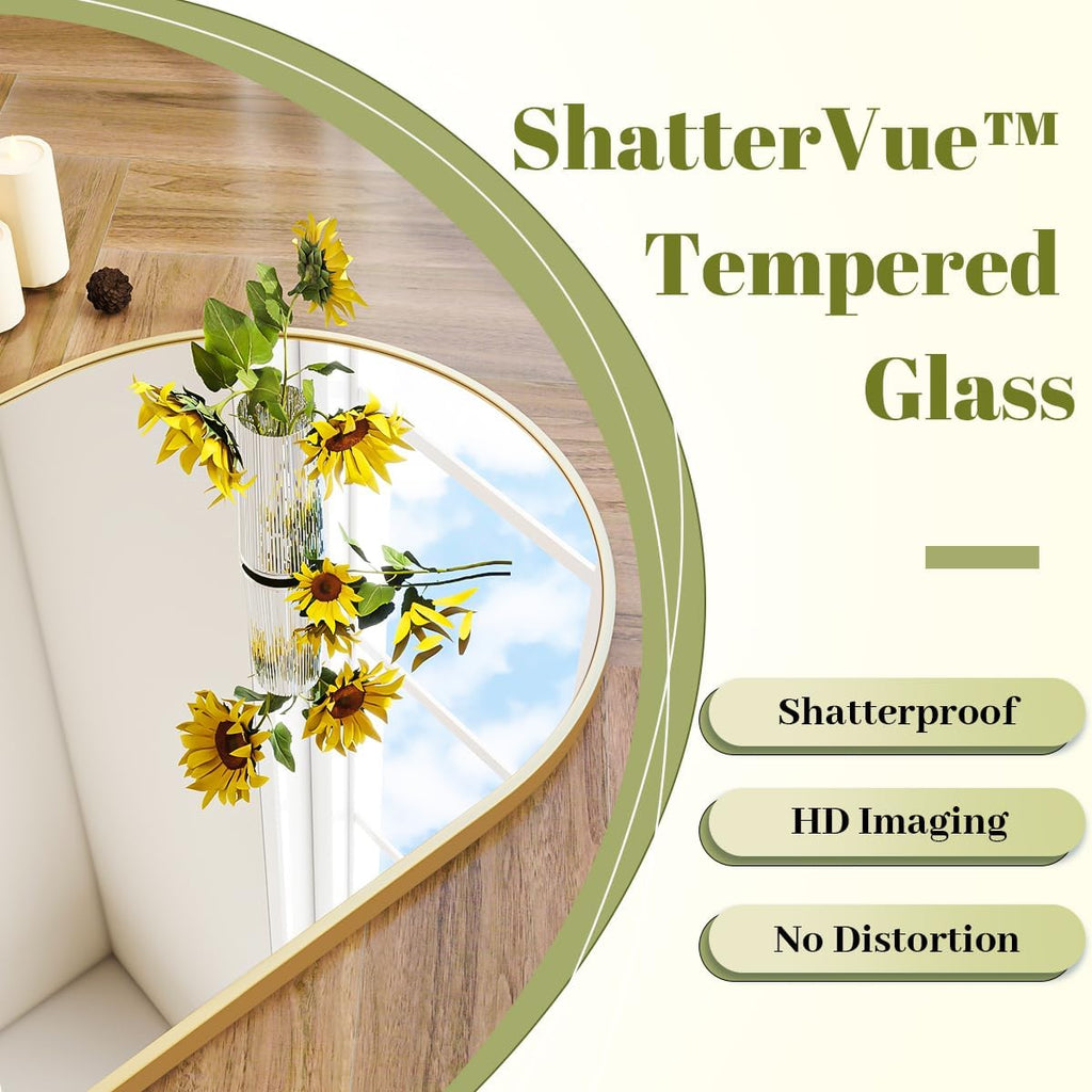 31"x32" Arch Bathroom Wall Mirror, Gold