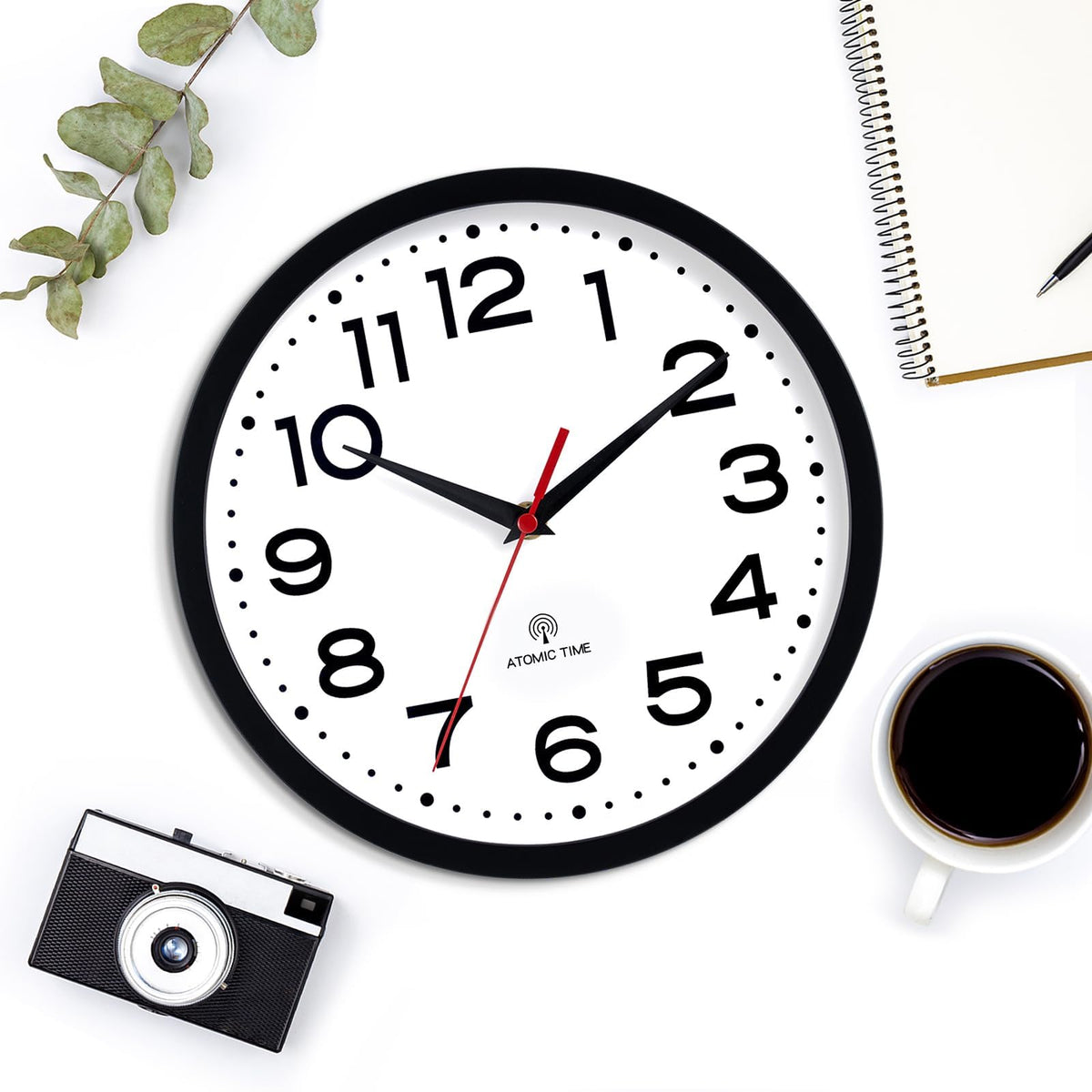 Inspired Nelson Style 14 Inch Atomic Wall Clock, Battery Operated Silent Non Ticking