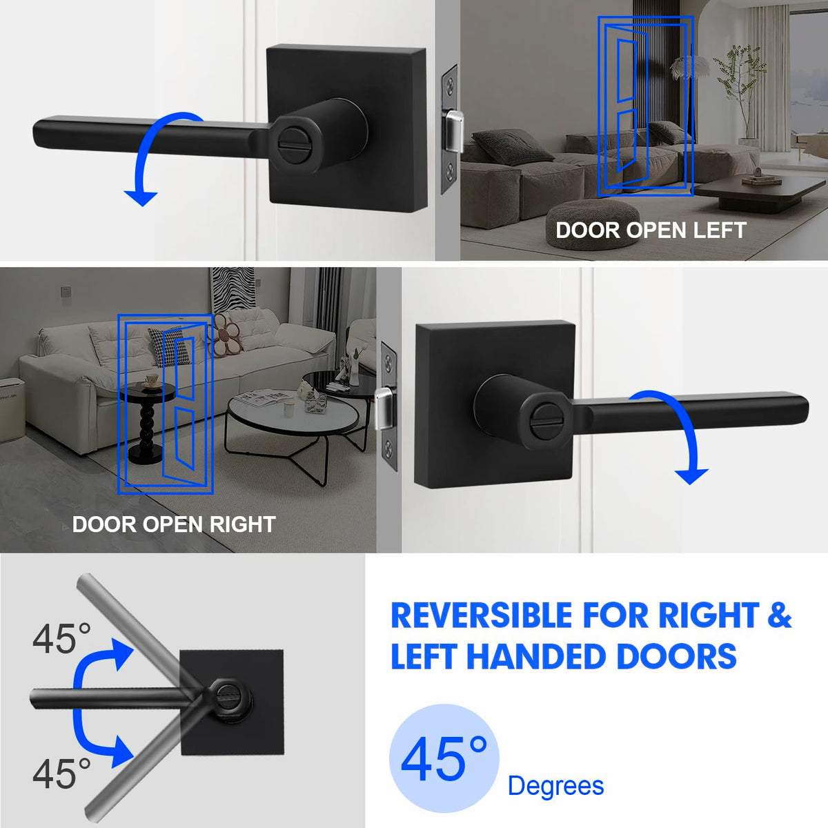 Privacy Door Levers, 1 Pack Black Door Handles Heavy Duty Bed and Bath Door Knobs Interior Keyless Door Locksets