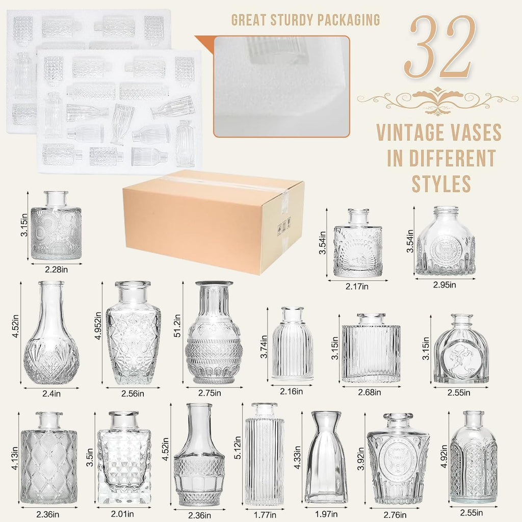 Mini Bud Vases Set of 32 As Wedding Centerpieces for Tables, Clear Bud Vases for Flowers, Small Flower Vases Suitable