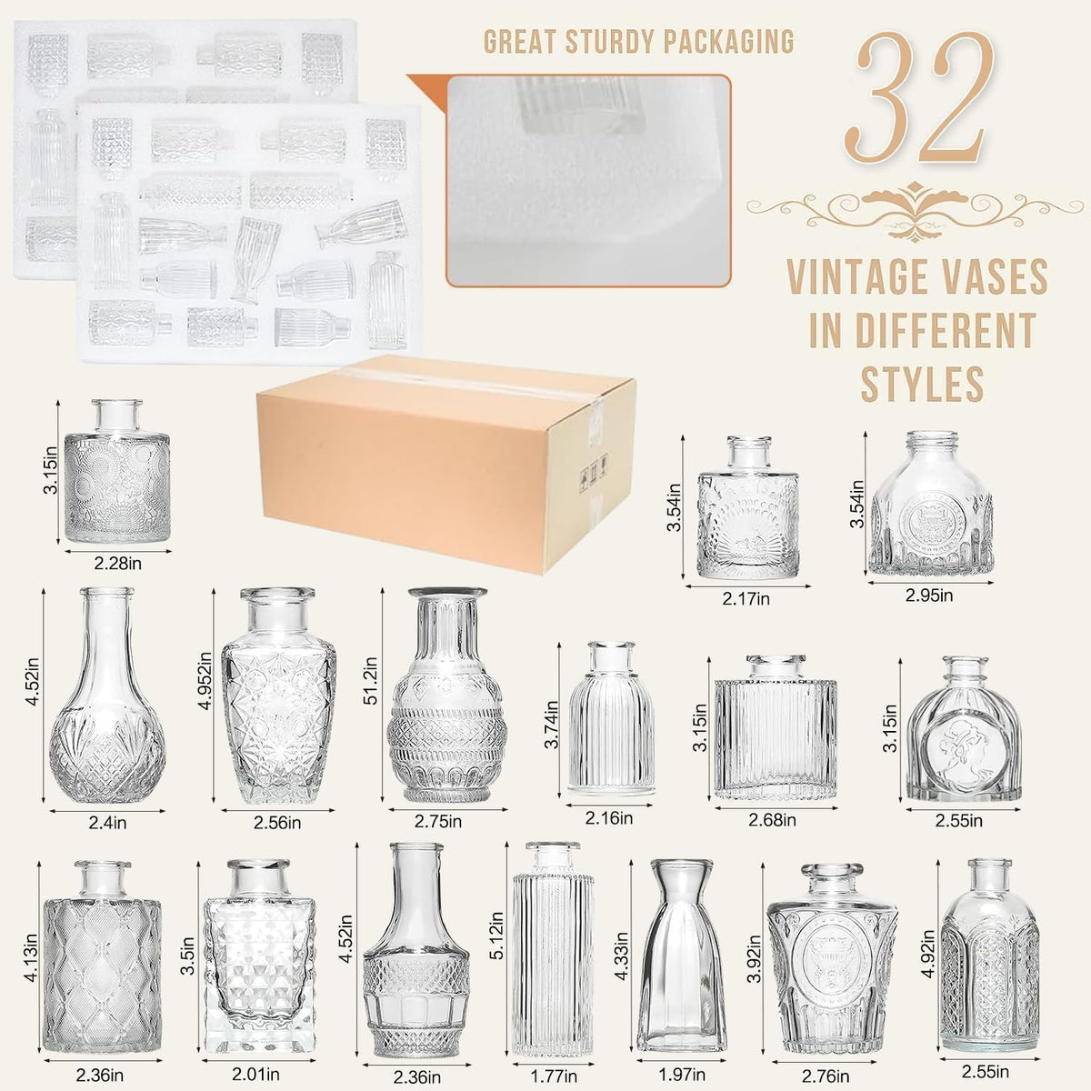 Mini Bud Vases Set of 32 As Wedding Centerpieces for Tables, Clear Bud Vases for Flowers, Small Flower Vases Suitable