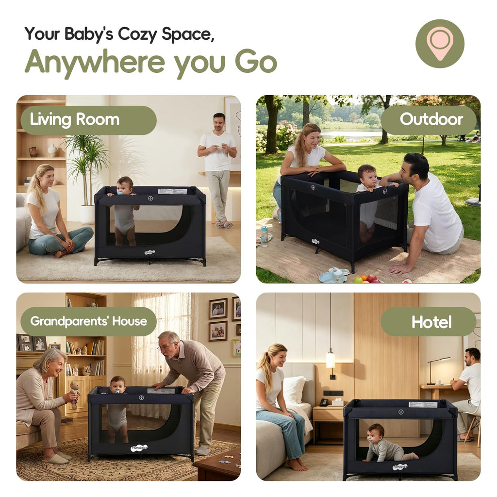 Play Yard Portable Baby Crib Foldable Playard Leightweight Travel Playpen for Tooddlers and Infant Black