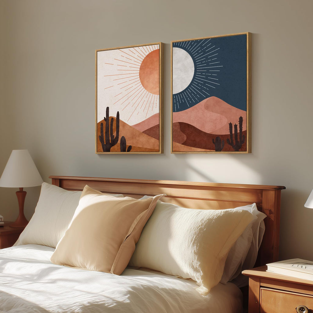 Framed Boho Mid Century Modern Desert Landscape Wall Art Bedroom, 20x30 In
