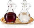 Catholic Church Oil & Vinegar Bottle Dispensers Glass Cruet Set with Tray - Set of 2