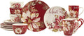Winters Joy 16 Piece Dinnerware Set Service for 4 Multi Color Red White Holiday Casual Round Ceramic Dishwasher Safe