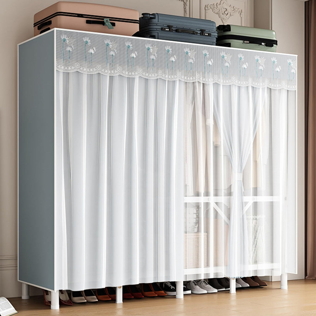 Portable Wardrobe Closet, Metal Freestanding Armoire with Fabric Cover, Large Capacity Clothes Organizer with Shelves