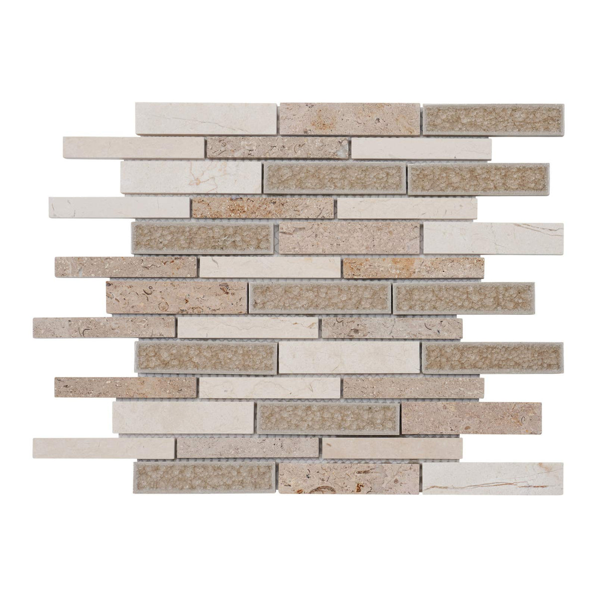 TDH462NS-10 Beige Sand Sina Pearl Crema Marfil Marble Stone Crackle Glass - 10 Pack Modern Mosaic Tile Backsplash