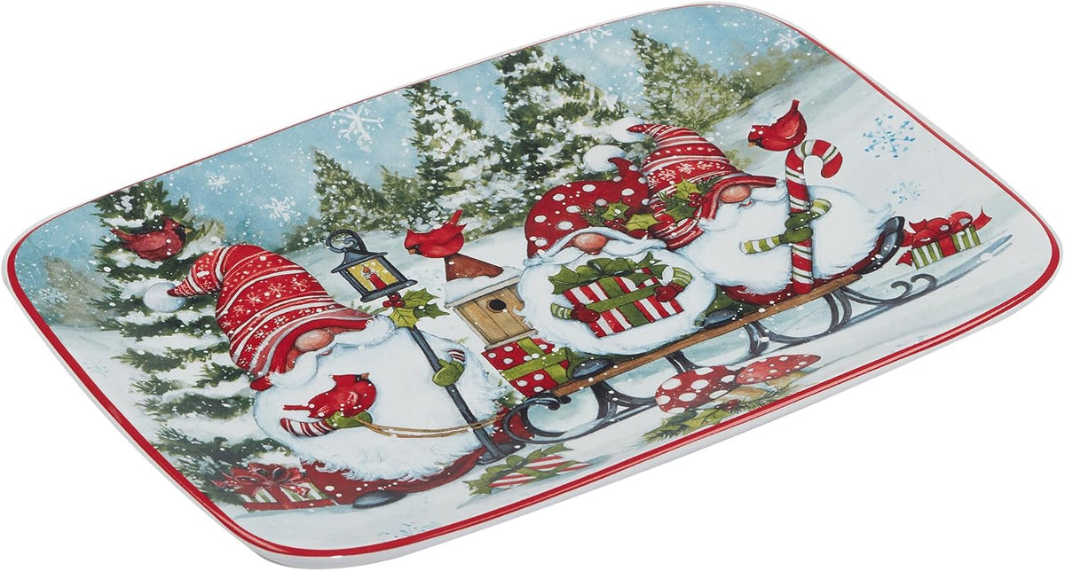 Christmas Gnomes Rectangular Platter 14" x 10", Multicolor, Large