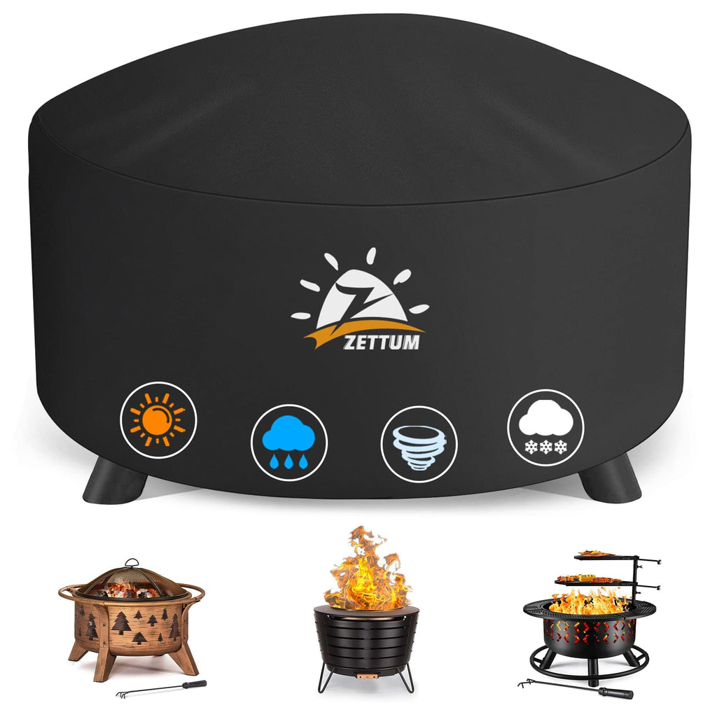 Fire Pit Cover Round 60 Inch - Outdoor Firepit Cover Heavy Duty & Waterproof, 600D Patio Fire Table Cover Large Gas