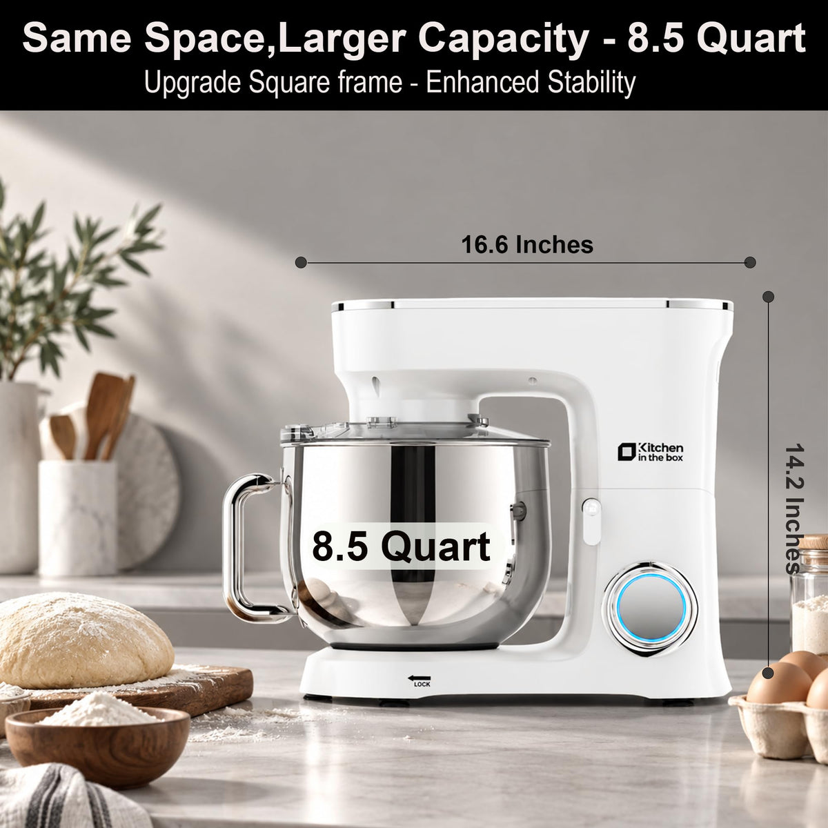 Stand Mixer 8.5 QT, 900W Heavy Dough Mixer White