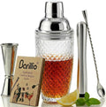Glass Cocktail Shaker Set | 14 oz Cobbler Mixer with Bar Tools | Bartender Kit with Measuring Jigger, Mixing Spoon
