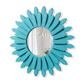 Beach Wall Decor Mirror 21 inch Wood Coastal Wall Decor Sunburst Boho Home Decor Room Decor Living Room Entryway Cyan