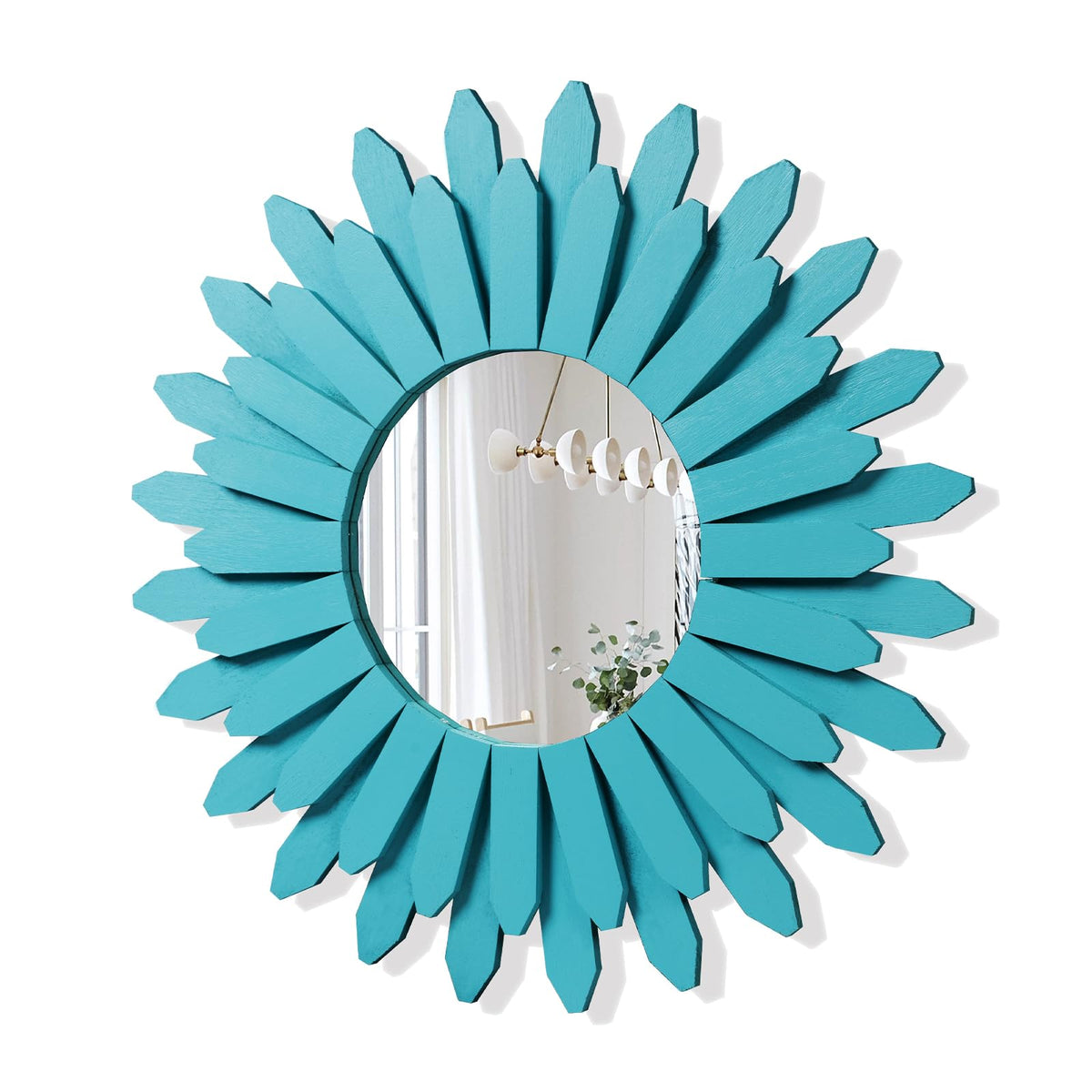 Beach Wall Decor Mirror 21 inch Wood Coastal Wall Decor Sunburst Boho Home Decor Room Decor Living Room Entryway Cyan