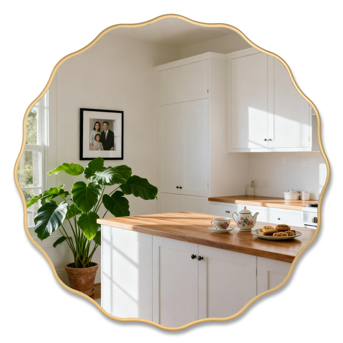 Gold Round Wavy 26" Scalloped Farmhouse Nursery Wall Decor Mirror